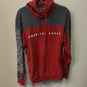 American Eagle Outfitters Men's Red and Dark Gray Hoodie
